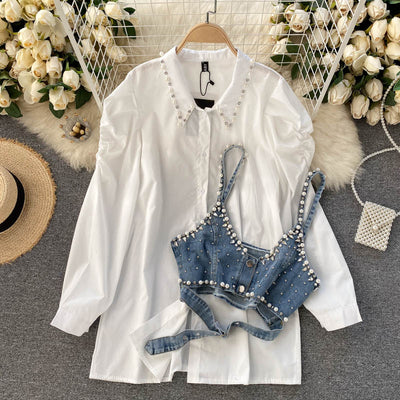 Blusa Elegante Estilo Hong Kong con Cuentas Decorativas y Chaleco Apilable - Image 3
