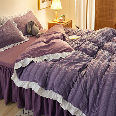 Juego de Sábanas Blancas Estilo Princesa de Algodón Lavado con Encaje Seersucker - Colección de 4 Piezas - Image 15