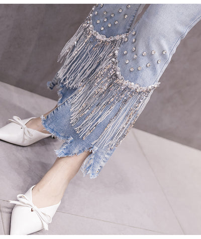Pantalones Slim Cintura Alta con Cuentas y Borlas Estilo Ulzzang - Image 21