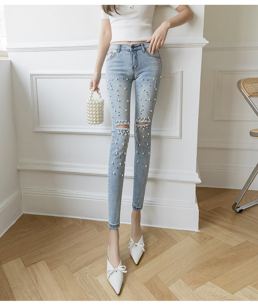 Pantalón Lápiz Cropped Talle Alto Retro con Detalles Perforados - Image 3