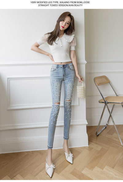 Pantalón Lápiz Cropped Talle Alto Retro con Detalles Perforados - Image 9