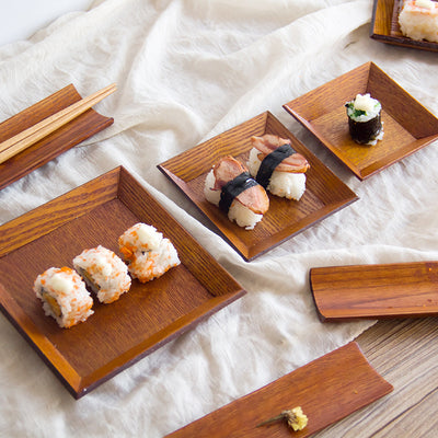 Plato Cuadrado de Madera de Acacia Premium - Bandeja para Servir Postres y Sushi - Image 4