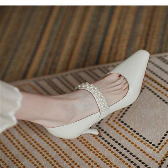 Zapatos de Tacón Alto Stiletto Punta Fina para Mujer en Cuero