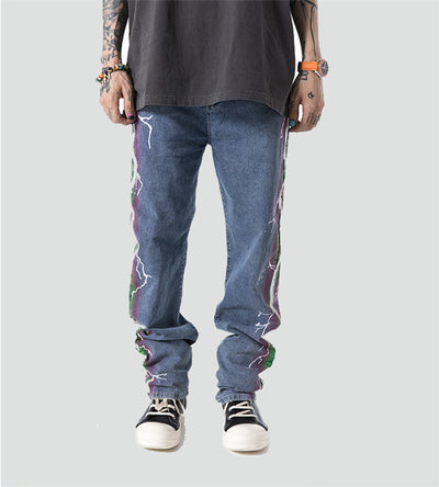 Pantalones Jeans Holgados con Estampado Lateral Mid-Leg - Image 5