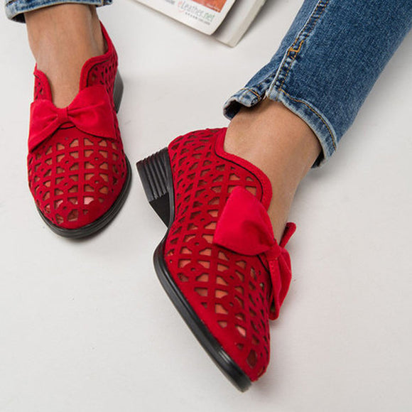 Zapatos Planos para Mujer con Lazo Punta Afilada Cuero Genuino