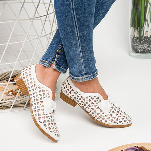 Zapatos Planos para Mujer con Lazo Punta Afilada Cuero Genuino