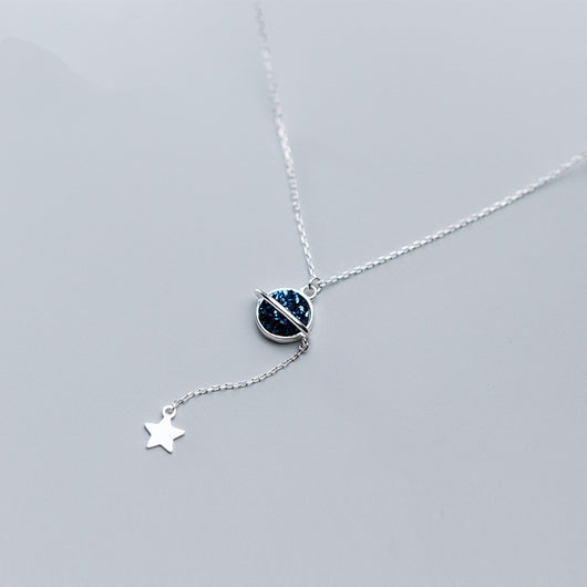 Collar de Plata S925 con Cianita Sintética - Diseño Planeta y Estrella - Image 6