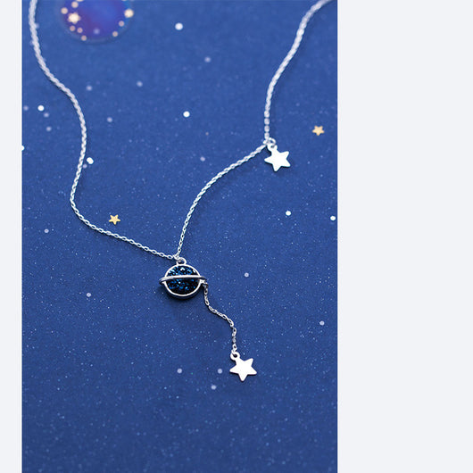 Collar de Plata S925 con Cianita Sintética - Diseño Planeta y Estrella - Image 8