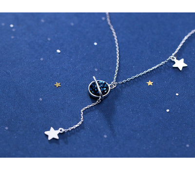 Collar de Plata S925 con Cianita Sintética - Diseño Planeta y Estrella - Image 10