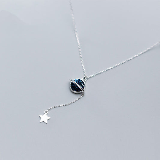 Collar de Plata S925 con Cianita Sintética - Diseño Planeta y Estrella - Image 2