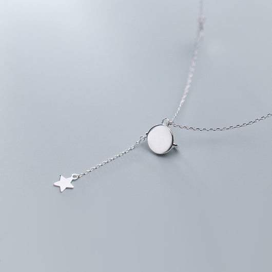 Collar de Plata S925 con Cianita Sintética - Diseño Planeta y Estrella - Image 3