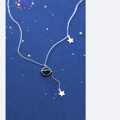 Collar de Plata S925 con Cianita Sintética - Diseño Planeta y Estrella - Image 5