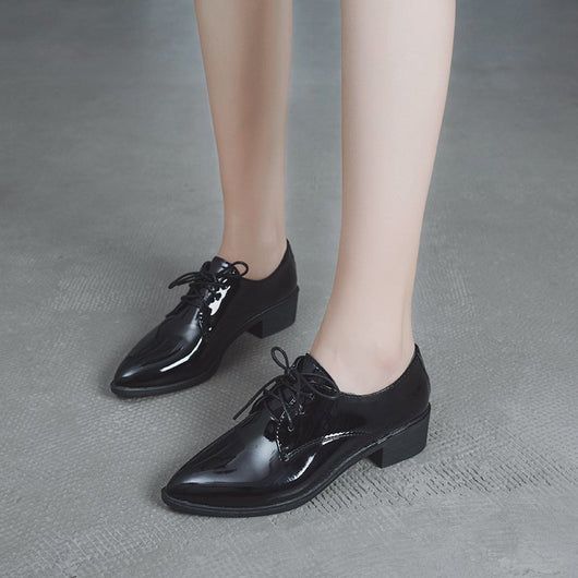 Zapatos de Cuero Punta Fina Estilo Británico para Mujer - Cuero Suave Negro - Image 12