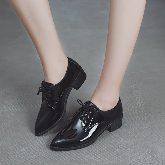 Zapatos de Cuero Punta Fina Estilo Británico para Mujer - Cuero Suave Negro - Image 4