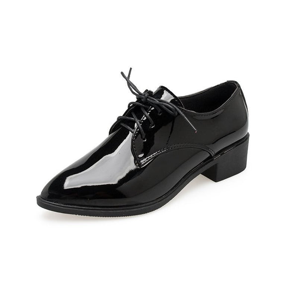 Zapatos de Cuero Punta Fina Estilo Británico para Mujer - Cuero Suave Negro