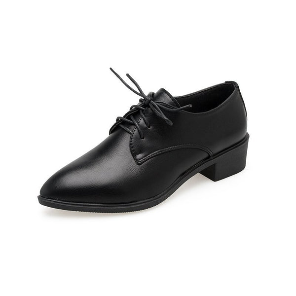 Zapatos de Cuero Punta Fina Estilo Británico para Mujer - Cuero Suave Negro - Image 3