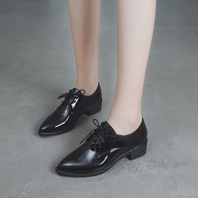 Zapatos de Cuero Punta Fina Estilo Británico para Mujer - Cuero Suave Negro - Image 6