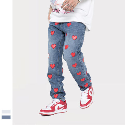 Pantalones Rectos Casuales Unisex con Parche Bordado Love - Image 10