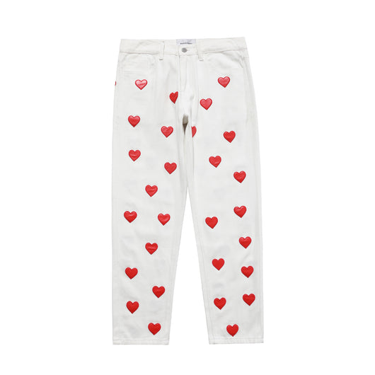 Pantalones Rectos Casuales Unisex con Parche Bordado Love - Image 8