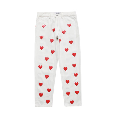 Pantalones Rectos Casuales Unisex con Parche Bordado Love - Image 4