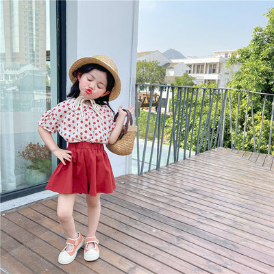 Conjunto de Dos Piezas para Niña: Blusa de Algodón y Lino con Lunares y Falda Pantalón Rojo - Image 7