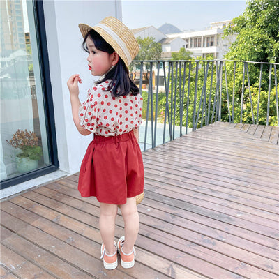Conjunto de Dos Piezas para Niña: Blusa de Algodón y Lino con Lunares y Falda Pantalón Rojo - Image 4