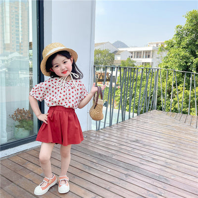 Conjunto de Dos Piezas para Niña: Blusa de Algodón y Lino con Lunares y Falda Pantalón Rojo - Image 5