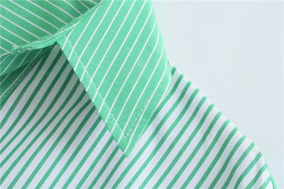 Camisa Verde a Rayas con Cuello Alzado y Mangas Cortas - Image 16