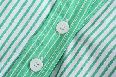 Camisa Verde a Rayas con Cuello Alzado y Mangas Cortas - Image 8