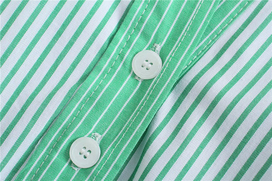 Camisa Verde a Rayas con Cuello Alzado y Mangas Cortas - Image 8