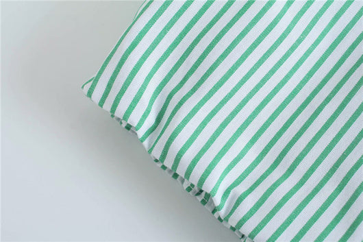 Camisa Verde a Rayas con Cuello Alzado y Mangas Cortas - Image 14