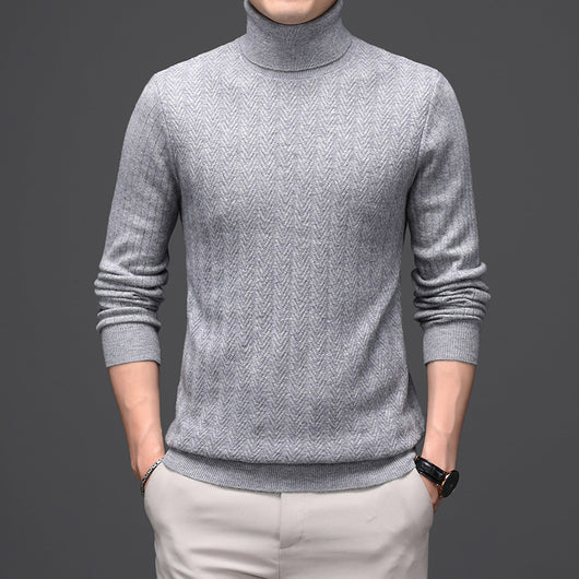 Suéter de Cuello Alto Grueso para Hombre en Lana Pura con Rayas - Image 13