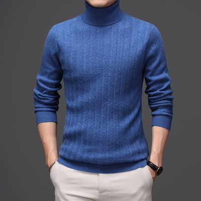 Suéter de Cuello Alto Grueso para Hombre en Lana Pura con Rayas - Image 7
