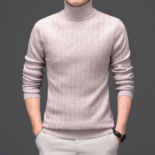 Suéter de Cuello Alto Grueso para Hombre en Lana Pura con Rayas - Image 2