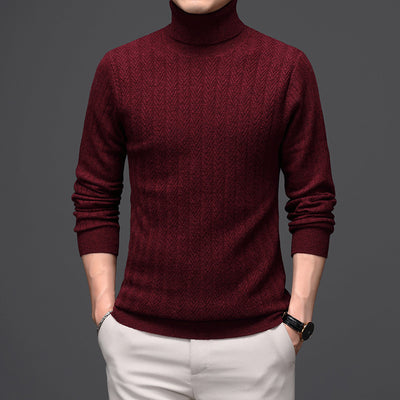 Suéter de Cuello Alto Grueso para Hombre en Lana Pura con Rayas - Image 6