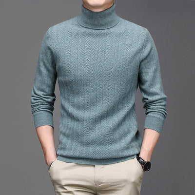 Suéter de Cuello Alto Grueso para Hombre en Lana Pura con Rayas - Image 4
