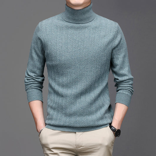 Suéter de Cuello Alto Grueso para Hombre en Lana Pura con Rayas - Image 4