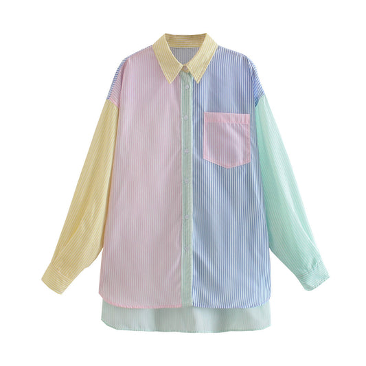 Camisa Boyfriend Oversize con Costuras Contrastadas para Verano