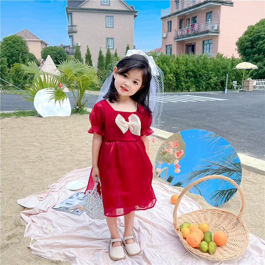 Vestido de Princesa Hada Nube Noche con Moño y Manga Corta