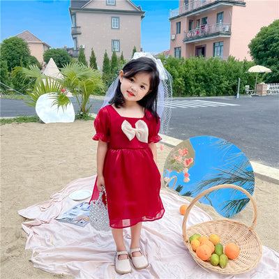 Vestido de Princesa Hada Nube Noche con Moño y Manga Corta