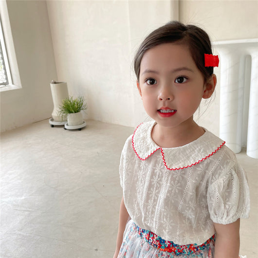 Conjunto Infantil: Blusa Manga Corta y Falda de Gasa Floral - Image 7