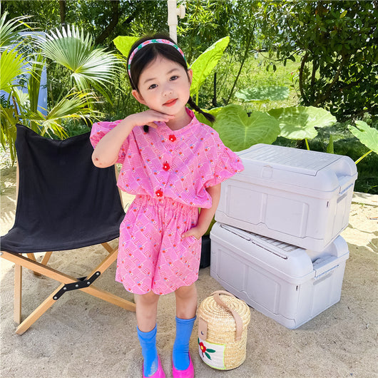 Conjunto Infantil Floral con Shorts - Diseño Hueco Jacquard y Hebilla de Pétalos - Image 10