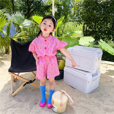 Conjunto Infantil Floral con Shorts - Diseño Hueco Jacquard y Hebilla de Pétalos - Image 8
