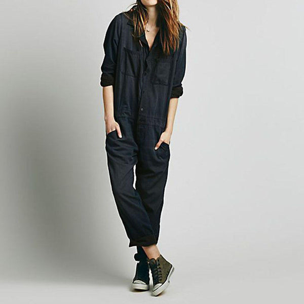 Jumpsuit Casual para Mujer con Bolsillos y Diseño Liso