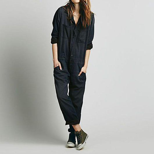Jumpsuit Casual para Mujer con Bolsillos y Diseño Liso