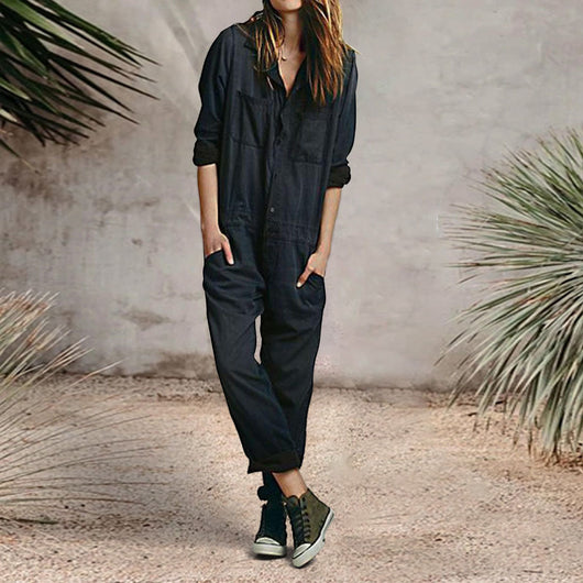 Jumpsuit Casual para Mujer con Bolsillos y Diseño Liso - Image 3