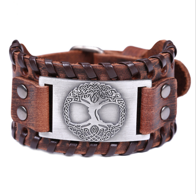 Pulsera de Cuero Ancha para Hombre - Brazalete Punk con Cuerda Trenzada y Aleación