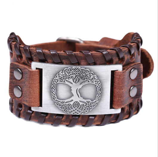 Pulsera de Cuero Ancha para Hombre - Brazalete Punk con Cuerda Trenzada y Aleación