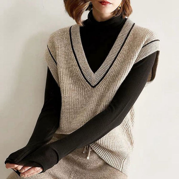 Chaleco de Lana Tejido Suelto Cuello en V - Diseño Versátil y Cómodo