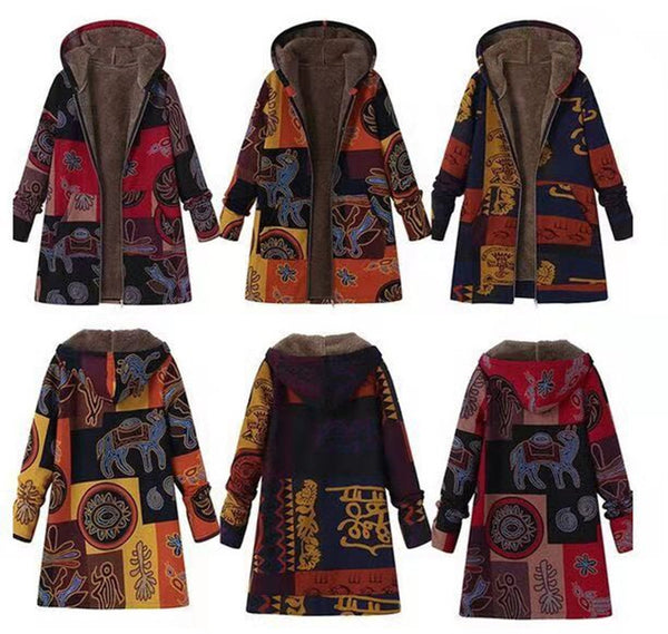 Chaqueta Hoodie de Algodón Polar con Estampado Étnico